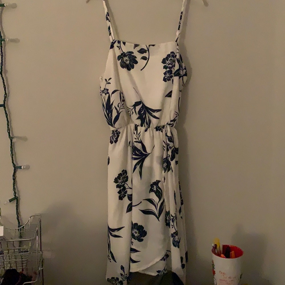 blue and white floral dress